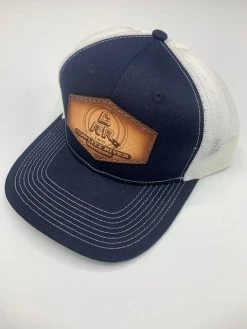 Cowlitz River Rigging Rugged Work Wear Navy & White CRR Logo Leather Patch Hat