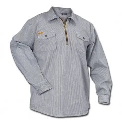 Rugged Work Wear Prison Blues Long Sleeve Zipper-Front Hickory Work Shirt