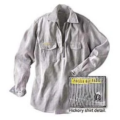 Rugged Work Wear Prison Blues Long Sleeve Zipper-Front Hickory Work Shirt