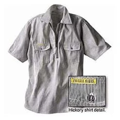 Prison Blues Short Sleeve Zipper-Front Hickory Work Shirt Rugged Work Wear